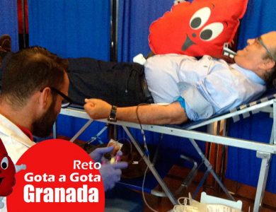 Reto gota a gota banco de sangre Granada con Begoña Ballesteros de Mayoball y Angel Pinar