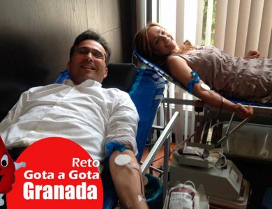 Reto gota a gota banco de sangre Granada con Begoña Ballesteros de Mayoball y Angel Pinar