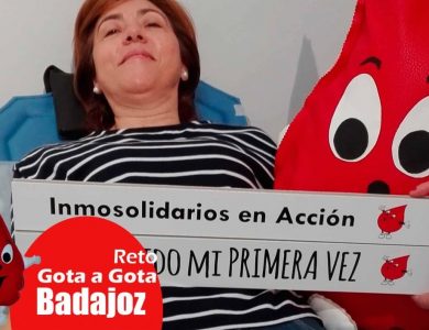 Reto gota a gota banco de sangre Badajoz con Begoña Ballesteros de Mayoball y Angel Pinar