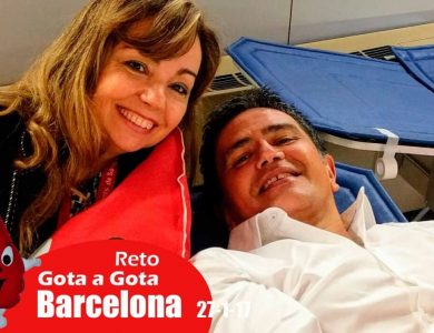 Reto gota a gota banco de sangre Barcelona con Begoña Ballesteros de Mayoball y Angel Pinar