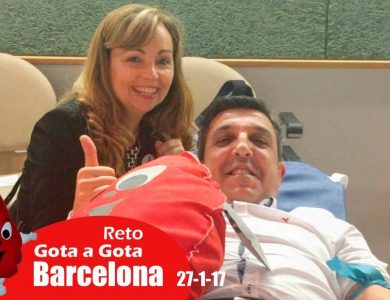 Reto gota a gota banco de sangre Barcelona con Begoña Ballesteros de Mayoball y Angel Pinar