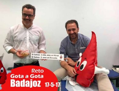 Reto gota a gota banco de sangre Badajoz con Begoña Ballesteros de Mayoball y Angel Pinar
